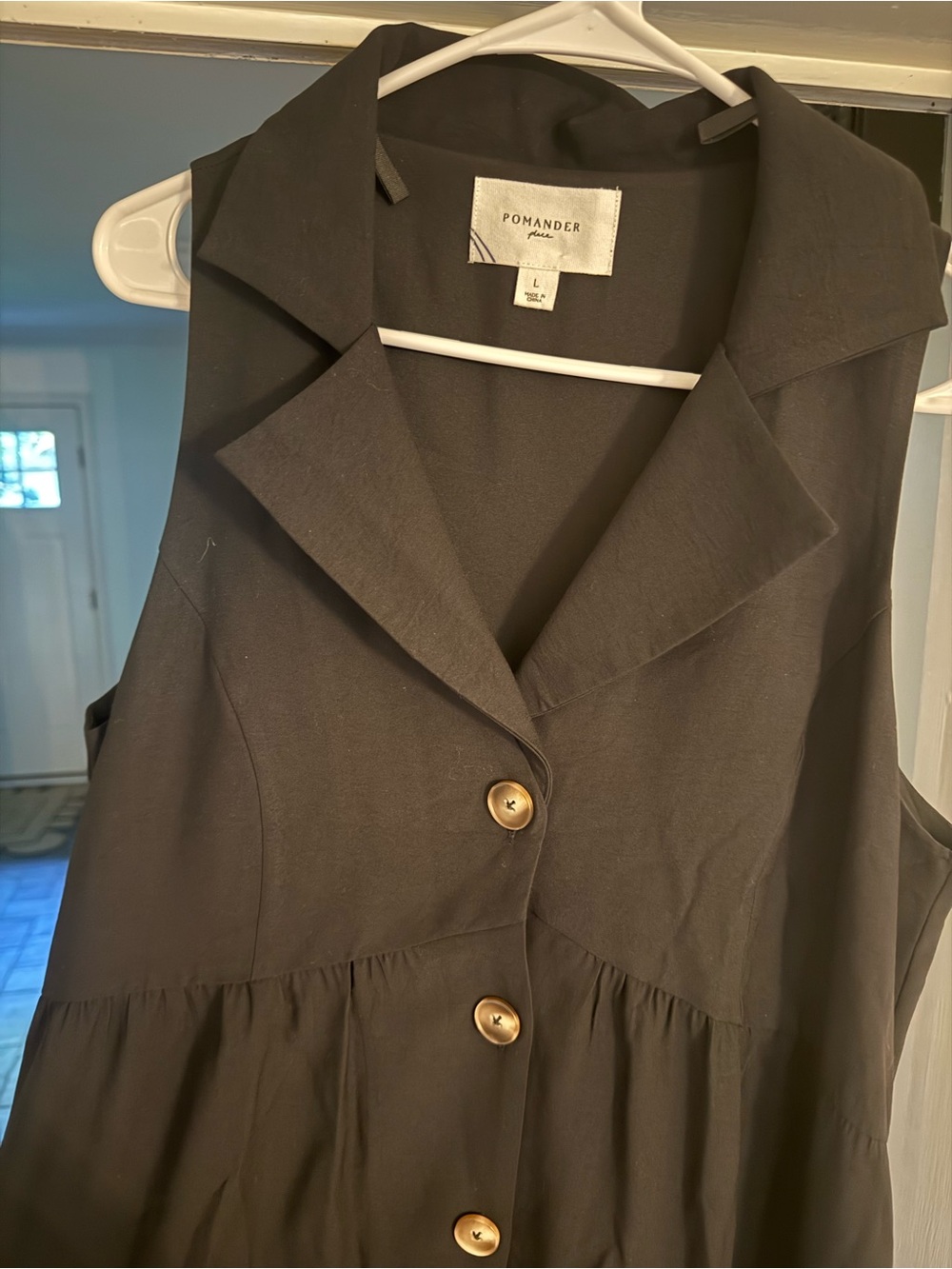 Tuckernuck Black Sleeveless Button-Front Dress with Notch Collar